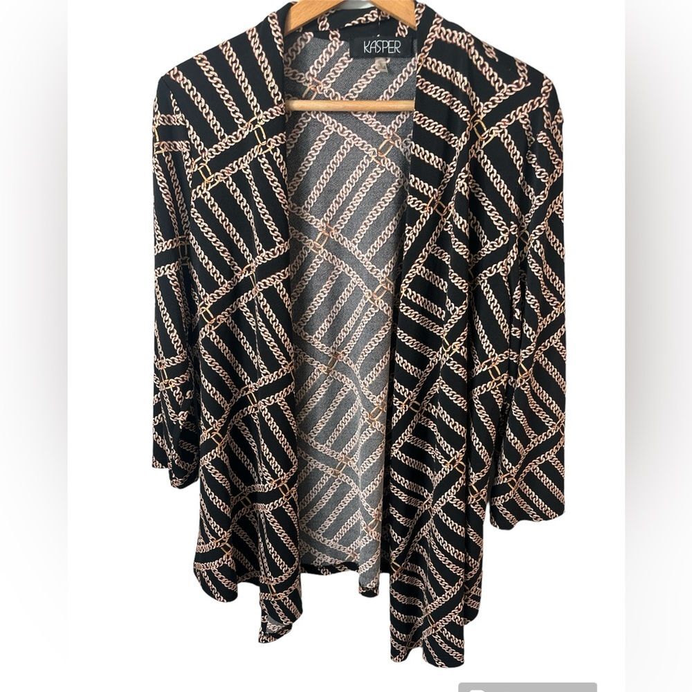 Kasper open cardigan sweater top chain link metallic size large career layering